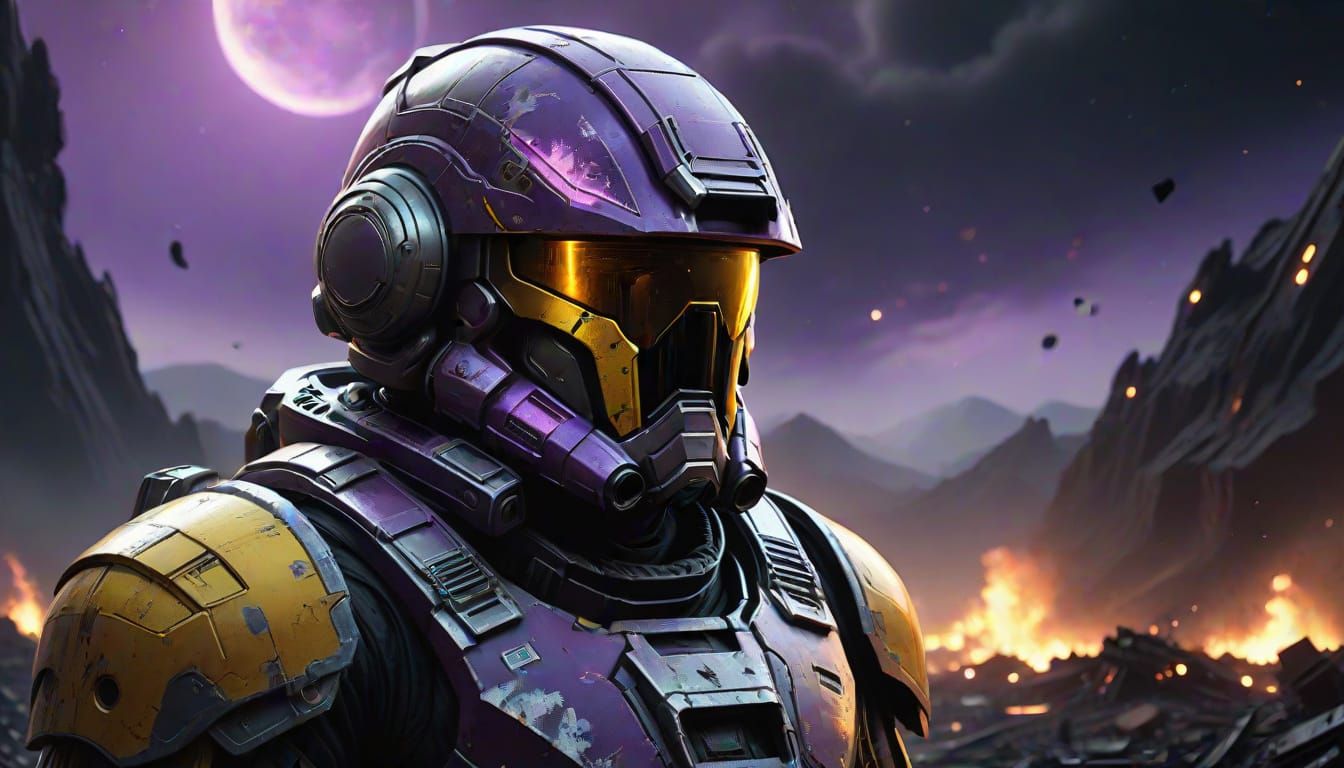 Starship Commander in Dark Alien Landscape