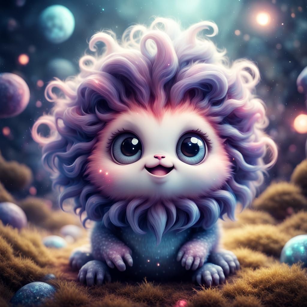 Mystical Galaxy-Eyed Creature in Digital Illustration