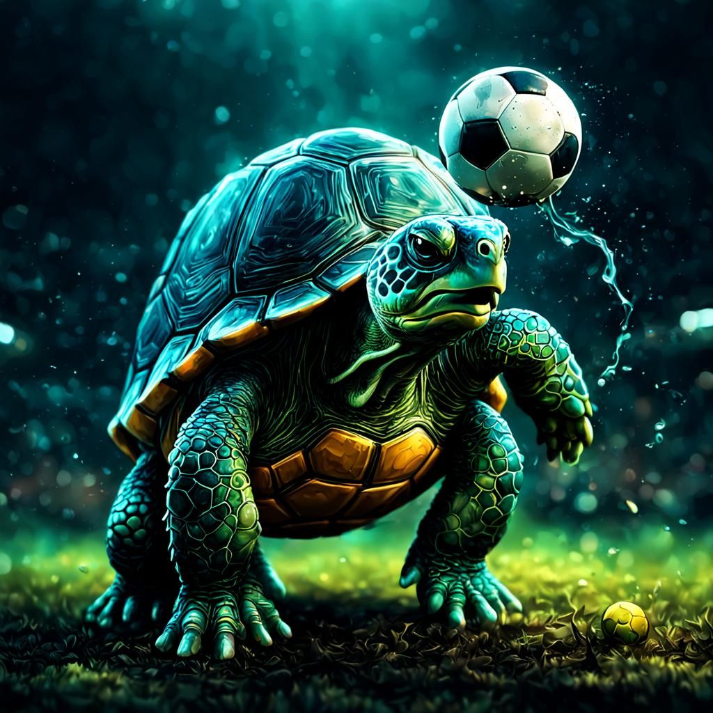 Adorable Turtle Athlete with Soccer Ball