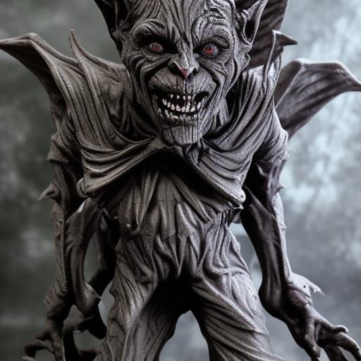Gothic Marble Goblin Sculpture in Digital Matte Painting Sty...