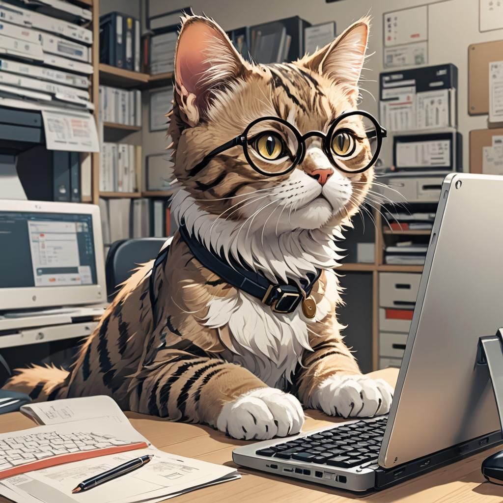 Cat Detective: Anime Style on Computer