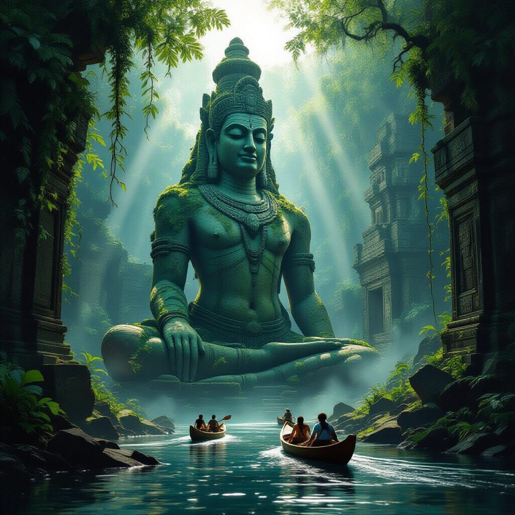 Lost Jungle Temple With Colossal Deity Statue