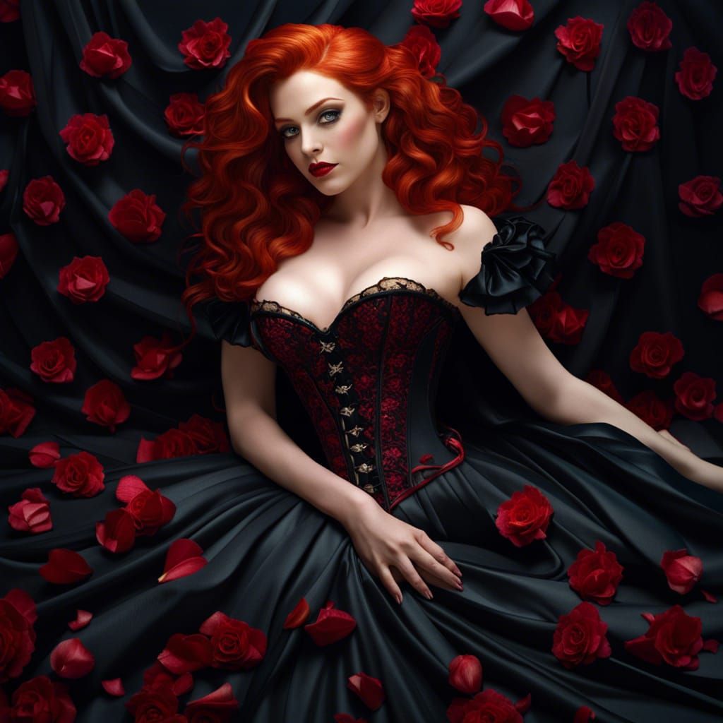 Beautiful Redhead Vampire in Gothic Fantasy Style