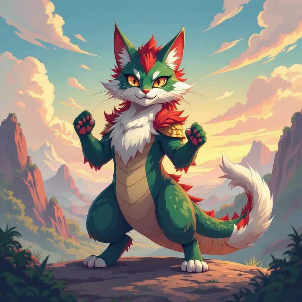 Majestic Dragon Cat Hybrid in Manga Style