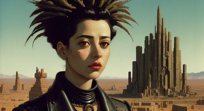 Warrior Woman in Futuristic Desert Fortress