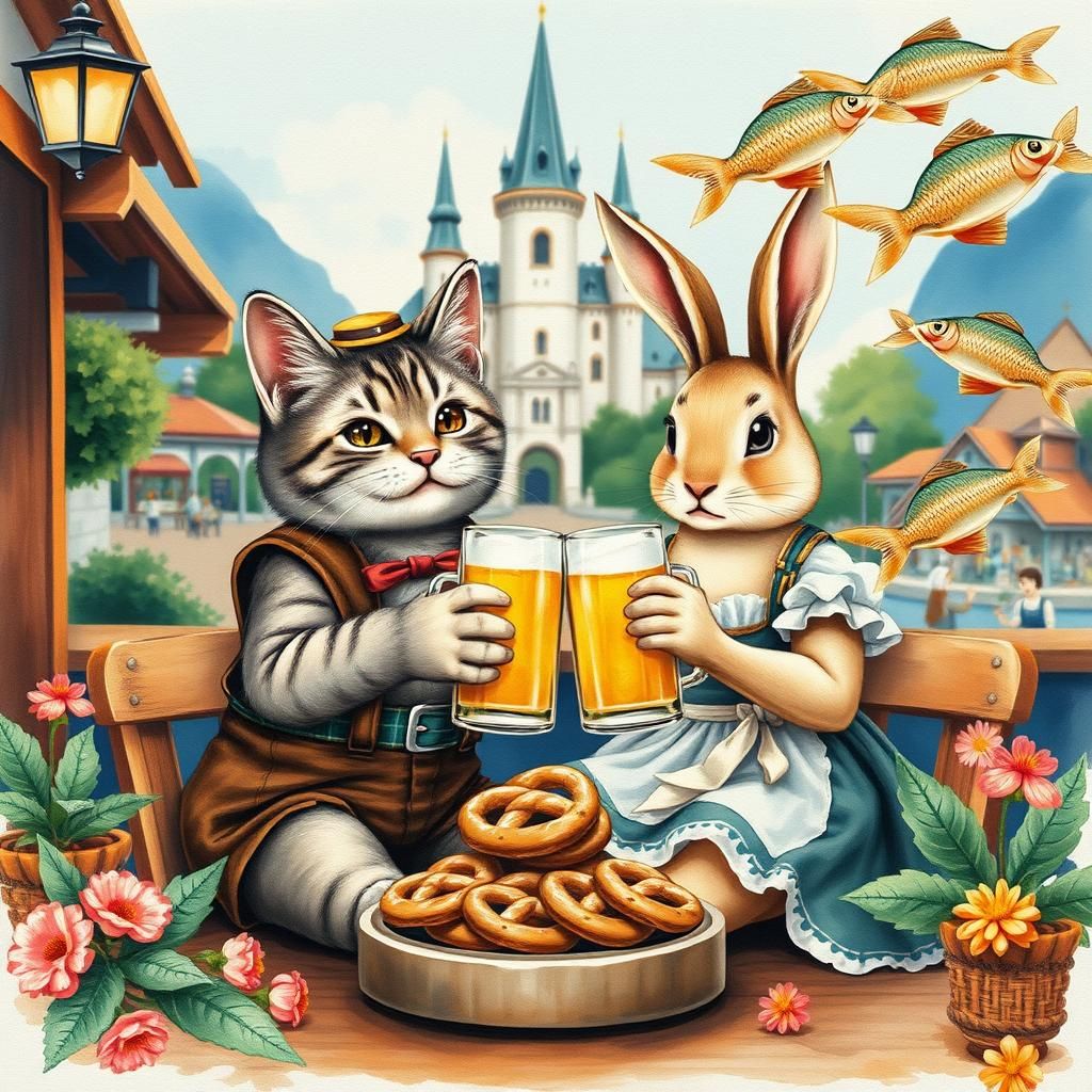 Oktoberfest Animals in Whimsical Painterly Style
