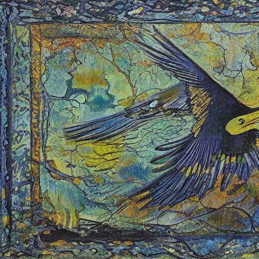 Mysterious Magician with Raven in Ink Splatter Art