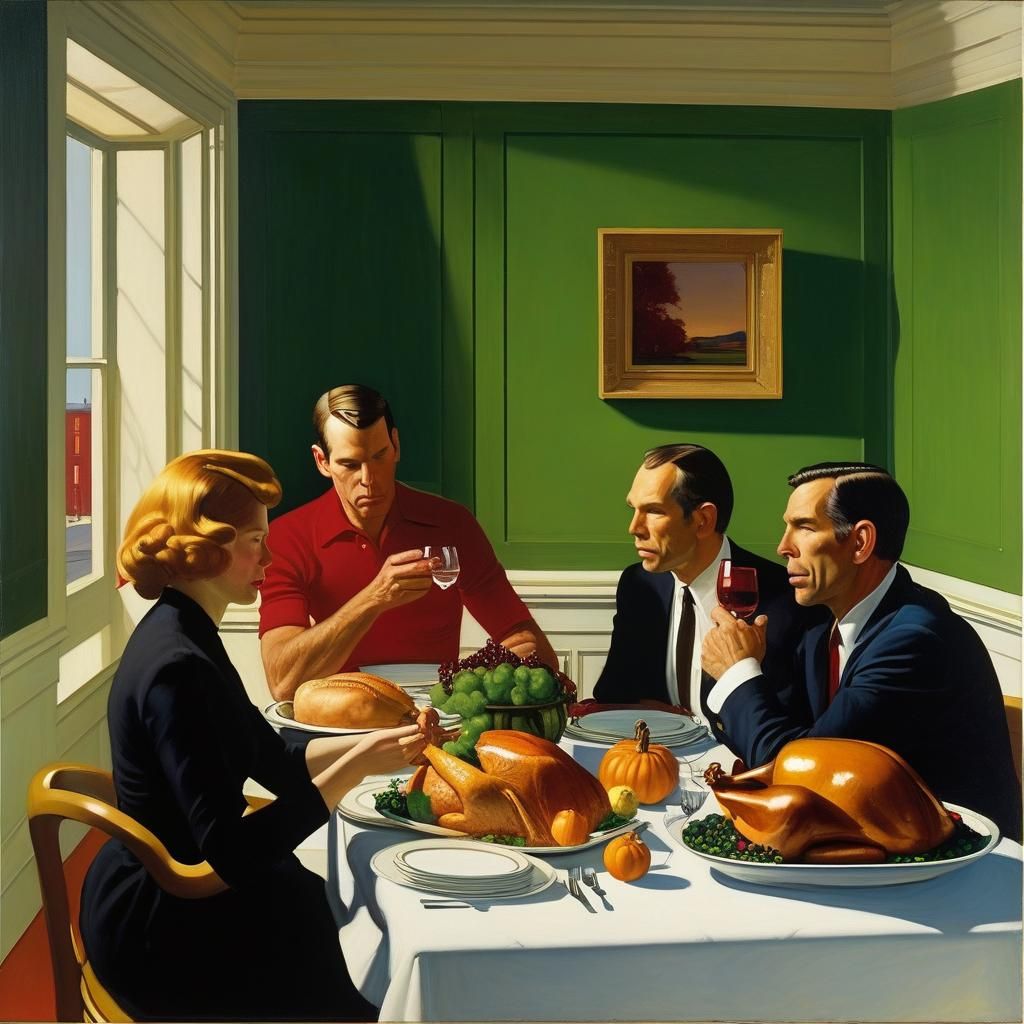 Thanksgiving Scene in Style of Hopper and Koons
