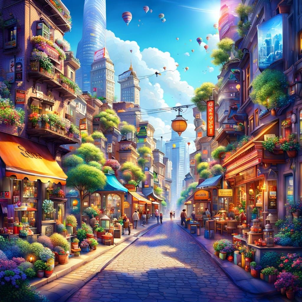 Vibrant Utopian Metropolis in a Colorful Galaxy