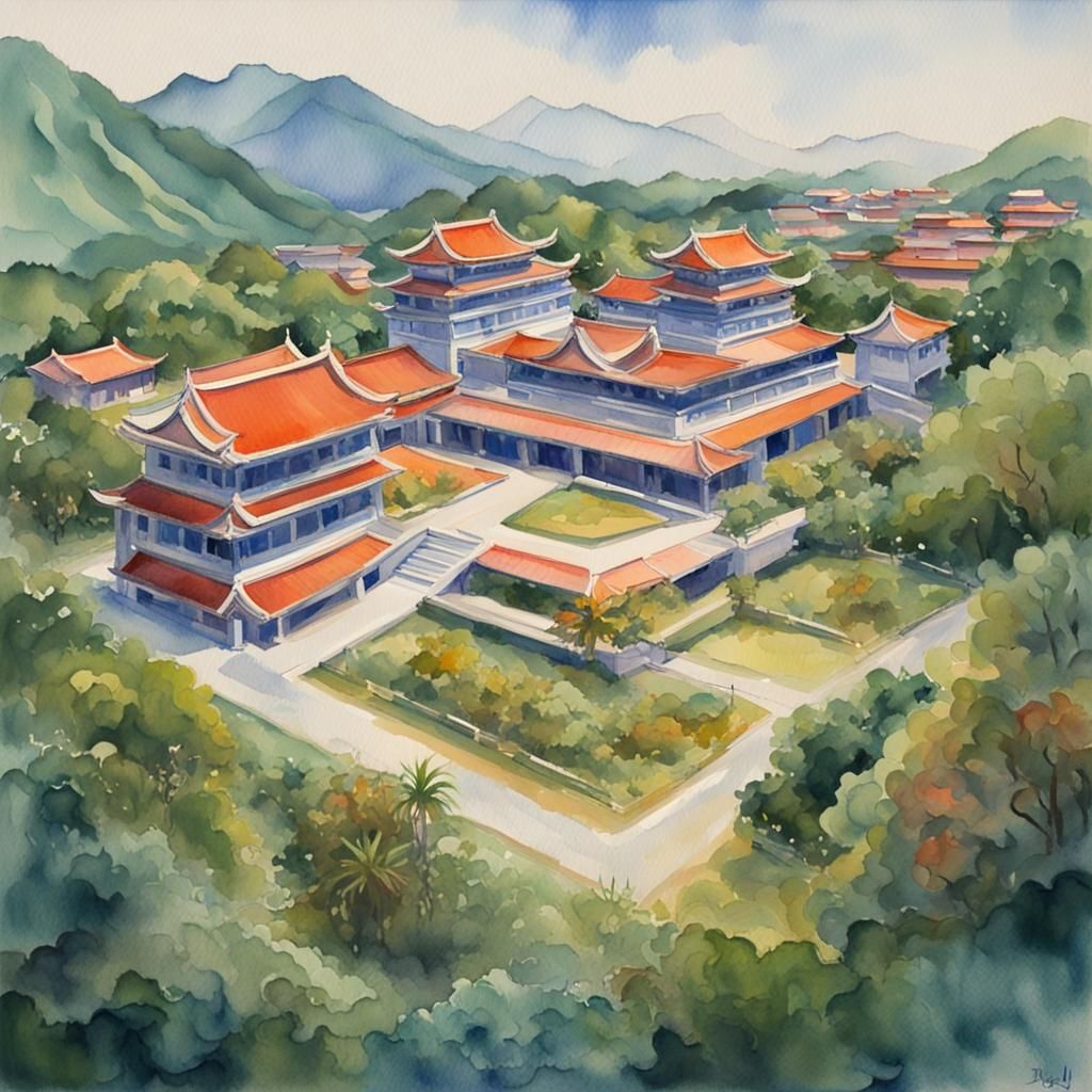 Tzu Chi University, Taiwan, in Gouache Watercolor Style