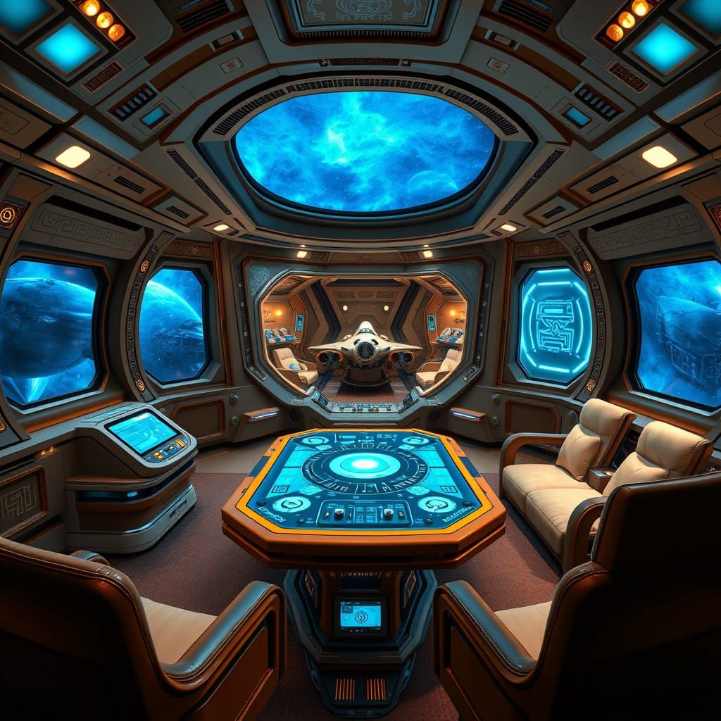 Luxurious Futuristic Starship Interior in Vibrant Electric B...