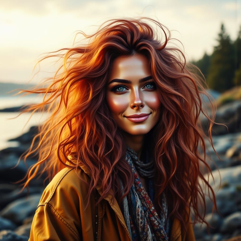 Auburn hair blowing in the wind