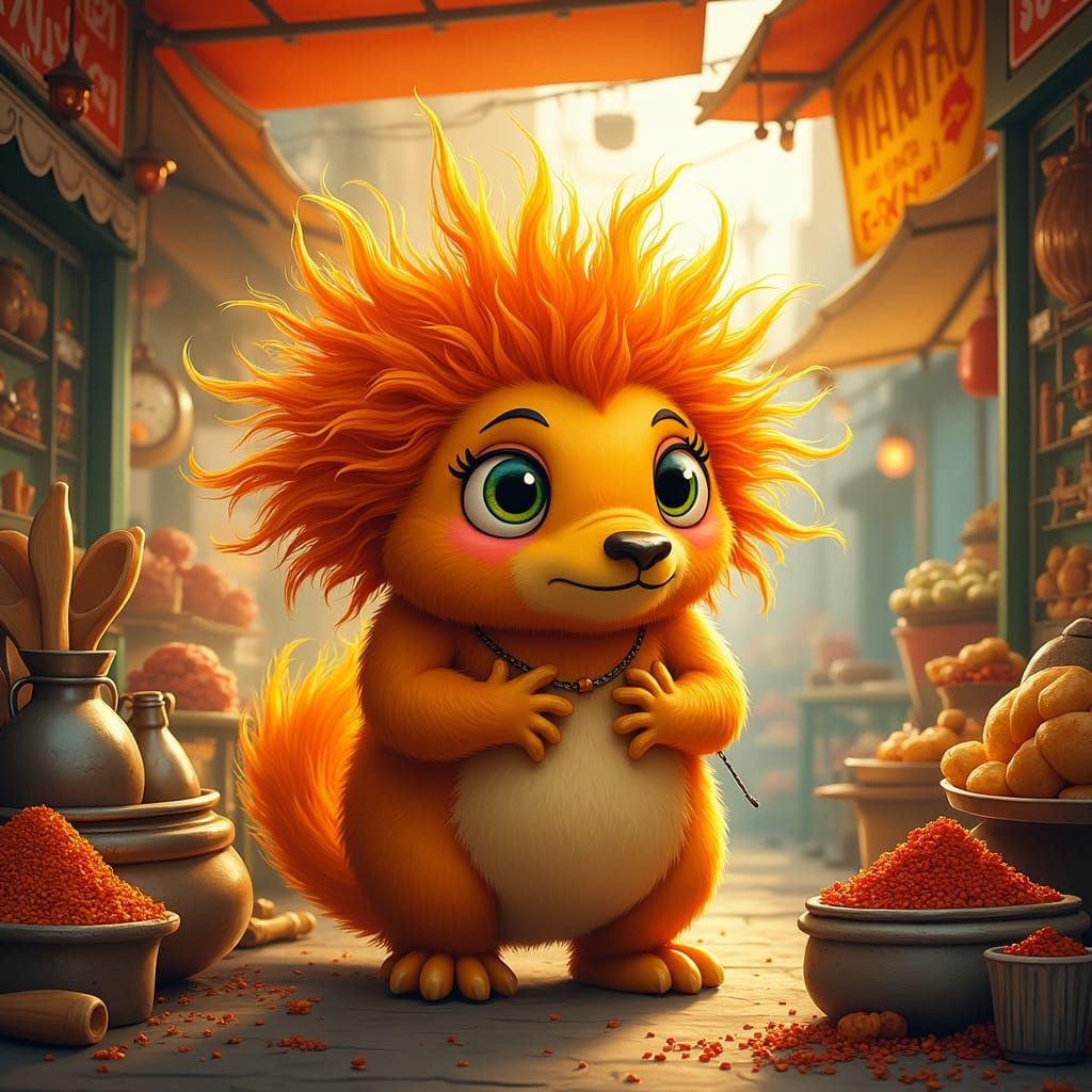 Fluffy Samosa Character in Indian Street Food Stall