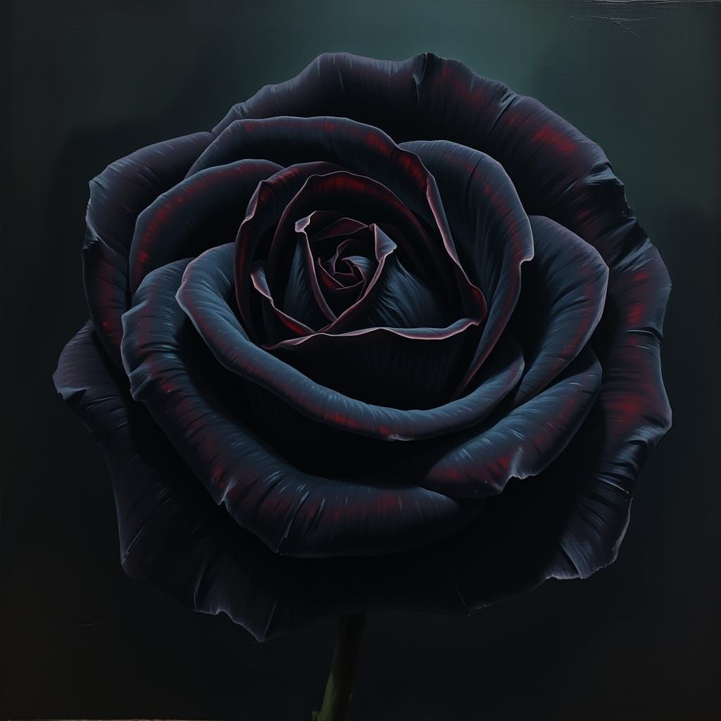 Velvety Black Rose Impasto Oil Painting