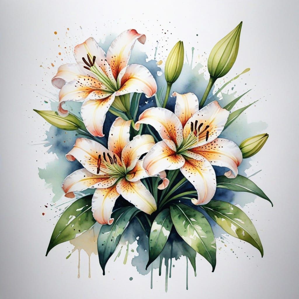 Watercolor Lily Illustration in Perfect Composition