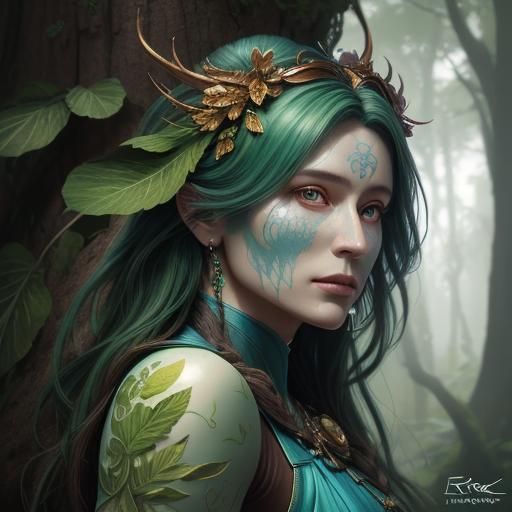 Surreal Woman Erupting From Tree Trunk