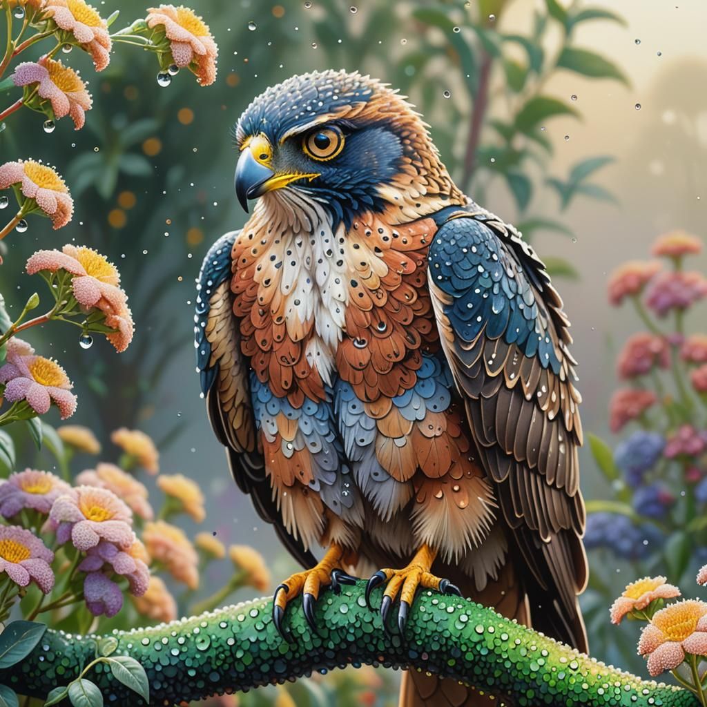 Pointillist Falcon with Shimmering Wings