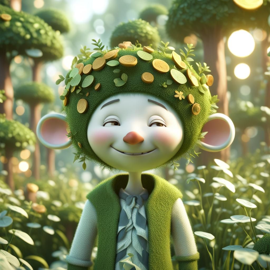 Whimsical 3D Character in Lush Garden Setting
