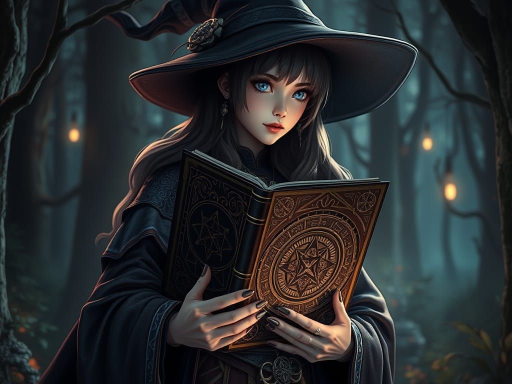 Enchanted Witch Holding Ancient Tome