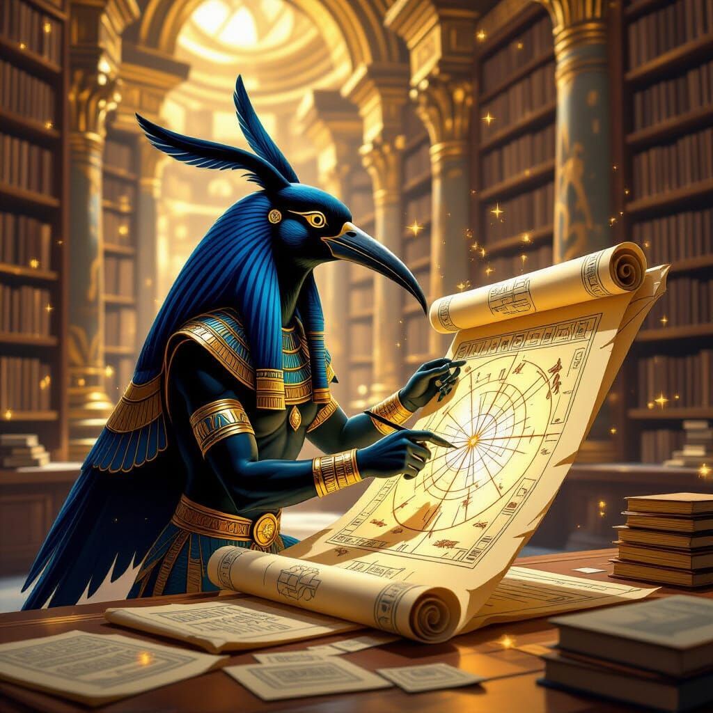 Egyptian Deity Thoth Creates Celestial Map in Ancient Librar...
