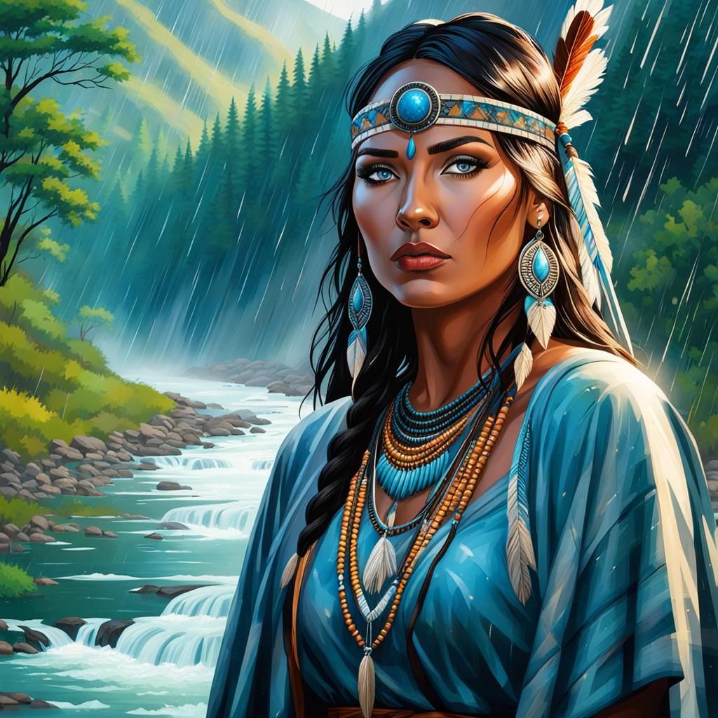 Native American Woman in Rainy Valley