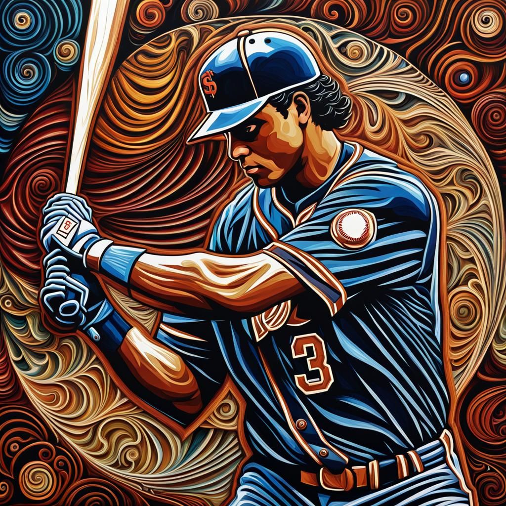 Abstract Baseball Player in Encaustic Acrylic Style