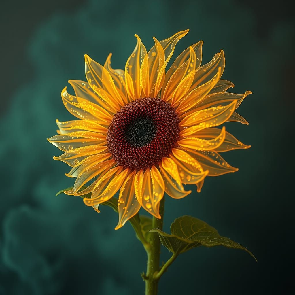 Surreal Glowing Sunflower of Ghostly Flames