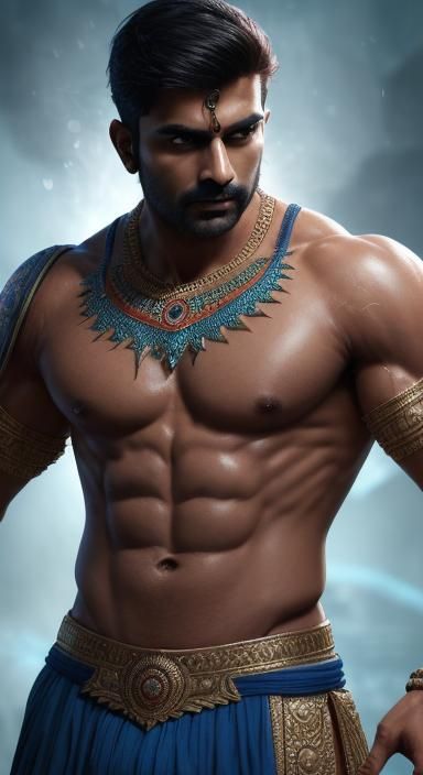 Hyperrealistic Portrait: Handsome Indian Man with Abs