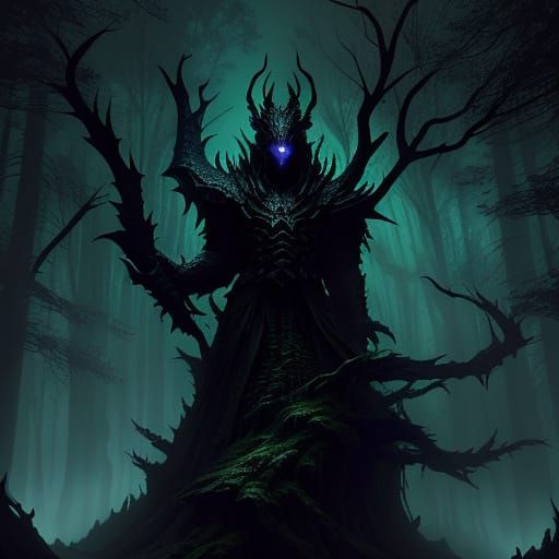 Dark Fantasy Dragon Soars Over Eerie Forest