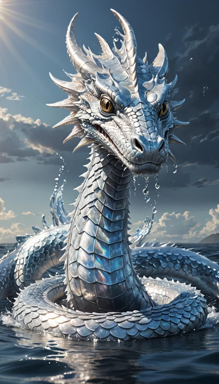 Iridescent Sea Serpent with Baby: Digital Art