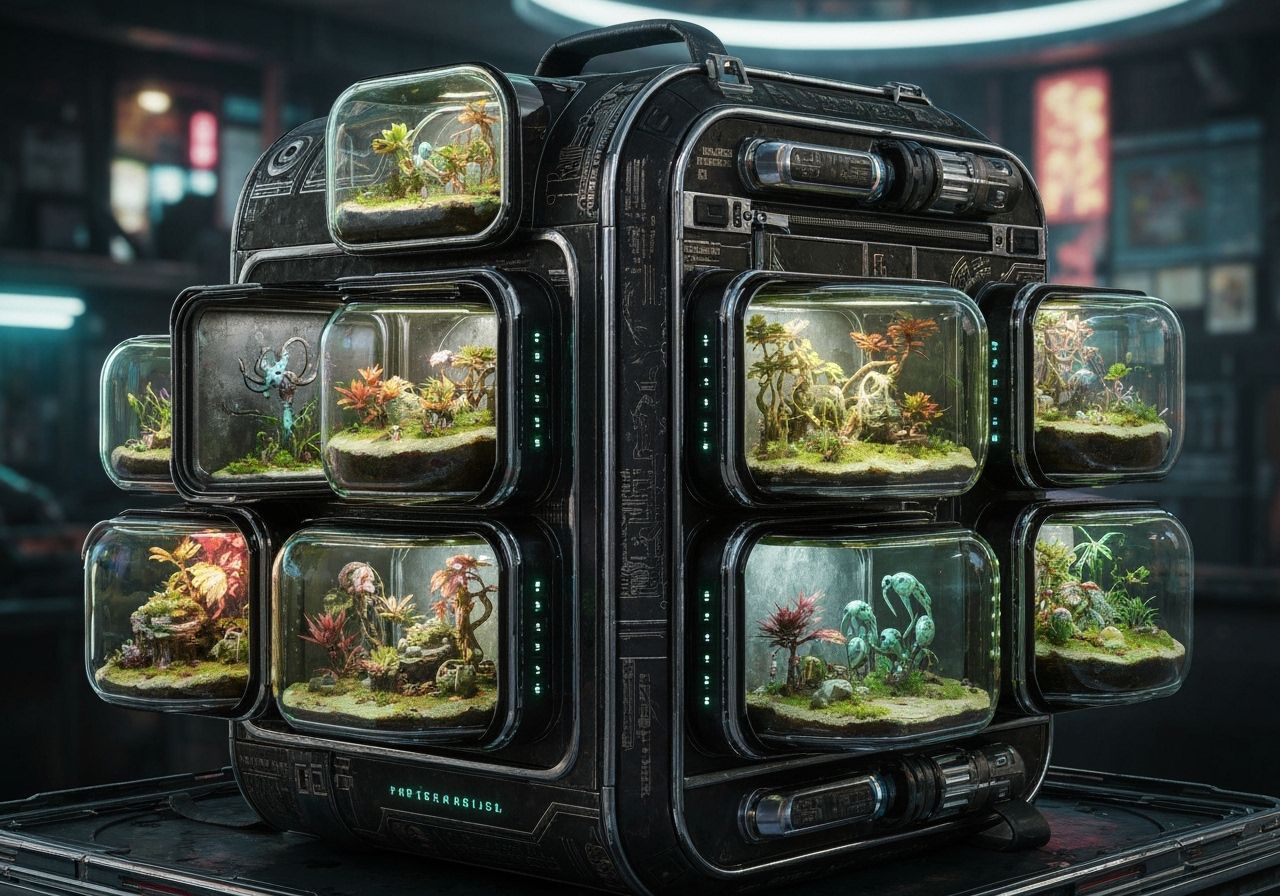 Cyberpunk Backpack Terrariums: Fantasy Digital Art