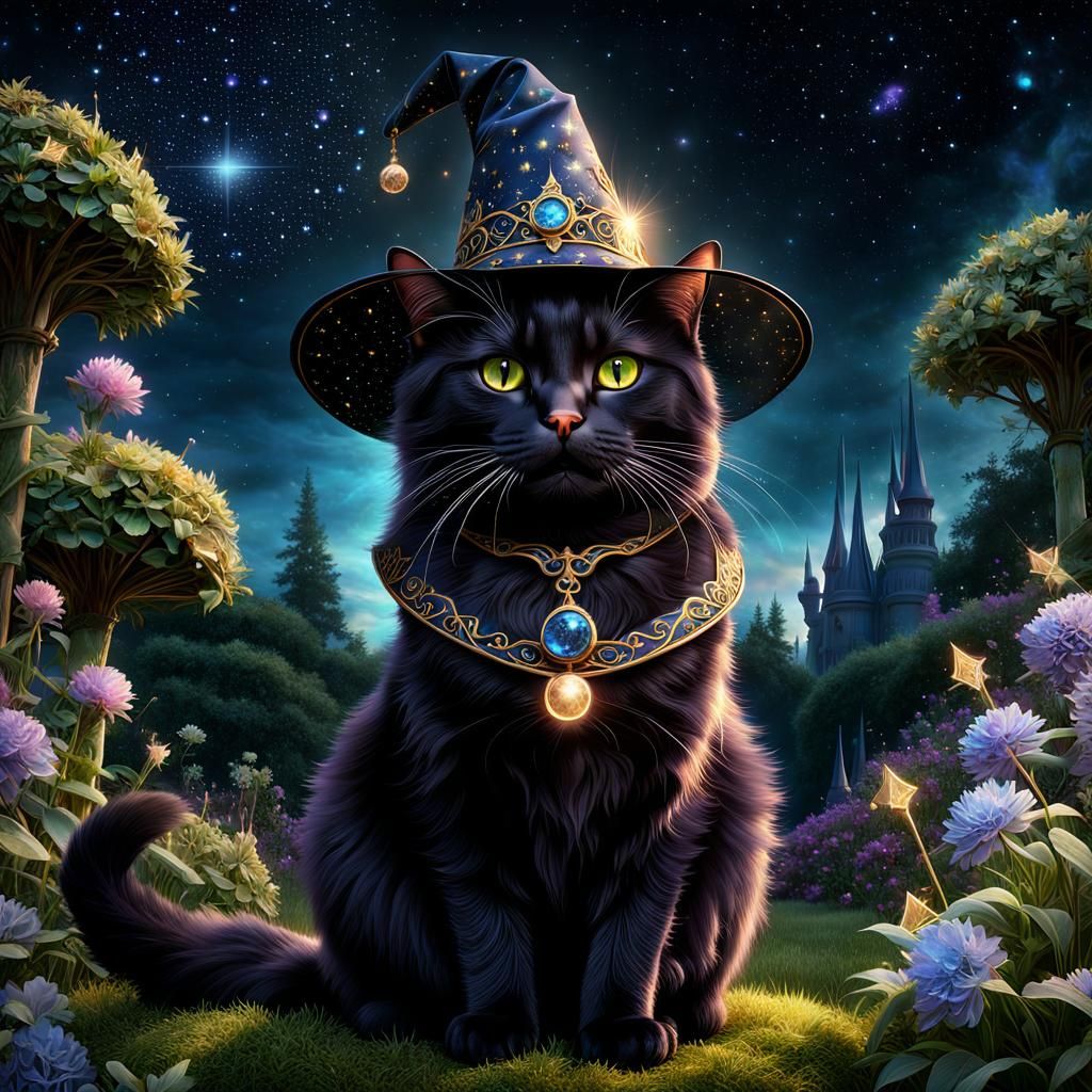 Moonlit Feline Wizard in a Celestial Crown
