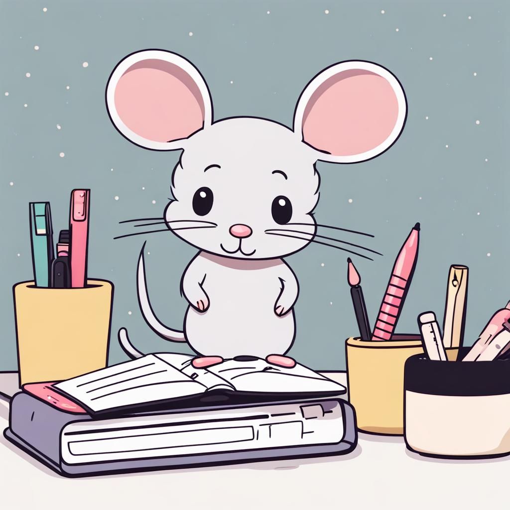 Kawaii Mouse with Planner on Desk