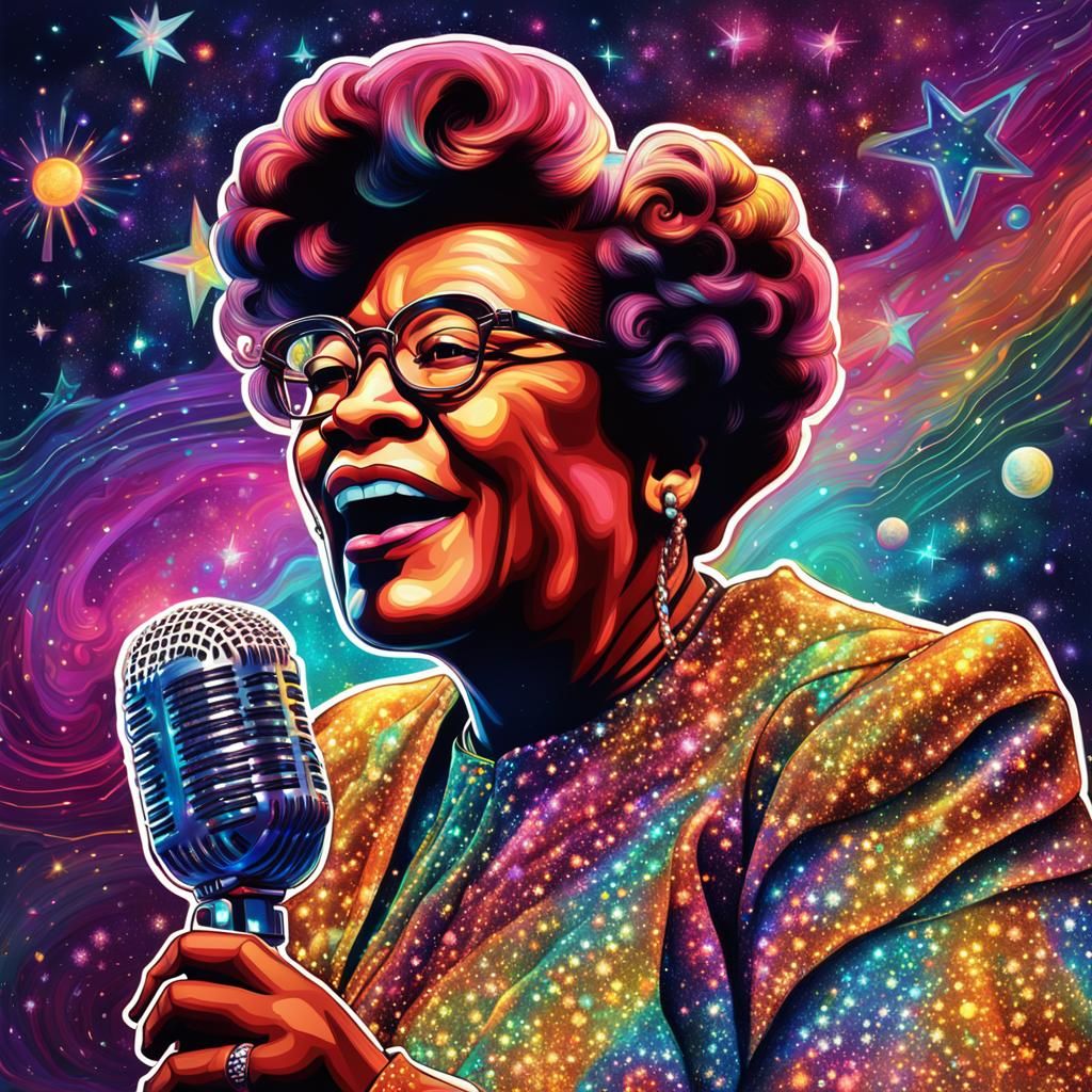 Ella Fitzgerald Rides a Microphone: Cosmic Illustration