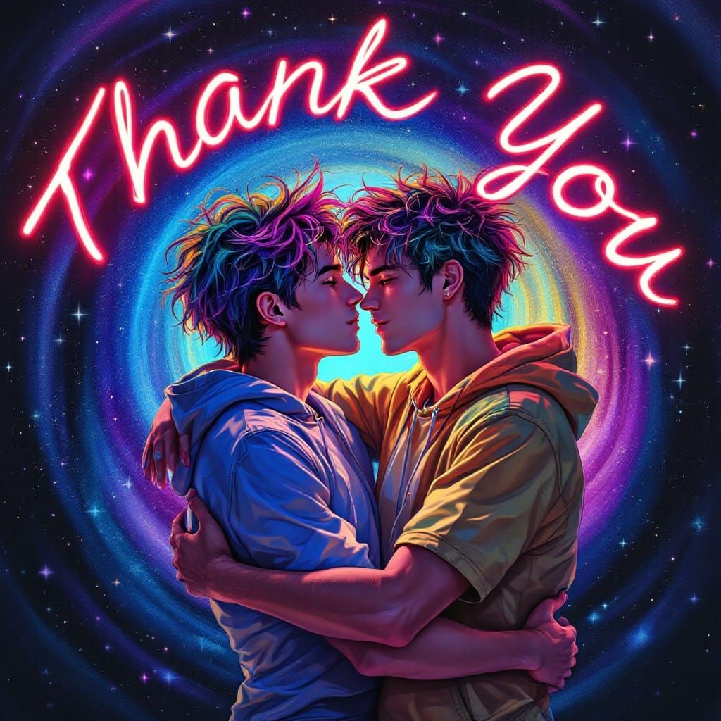 Cosmic Lovers Radiate Gratitude in Vibrant, Swirling Univers...