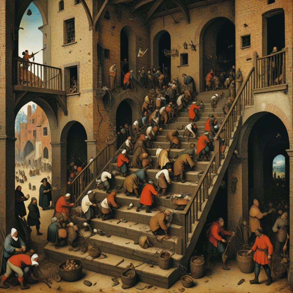 Stairway of Life: A Bruegel-esque Allegory