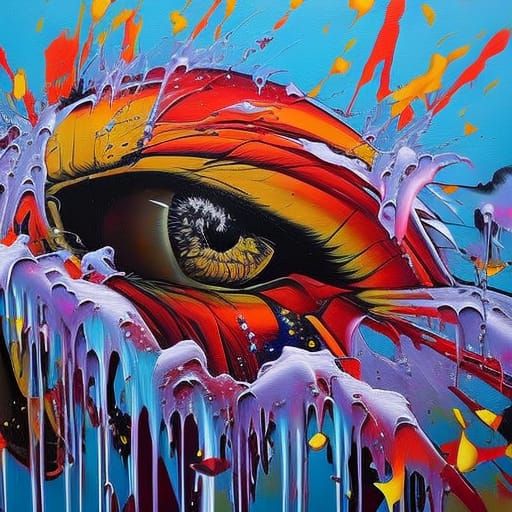 Colorful Graffiti Head with Spray Paint Textures