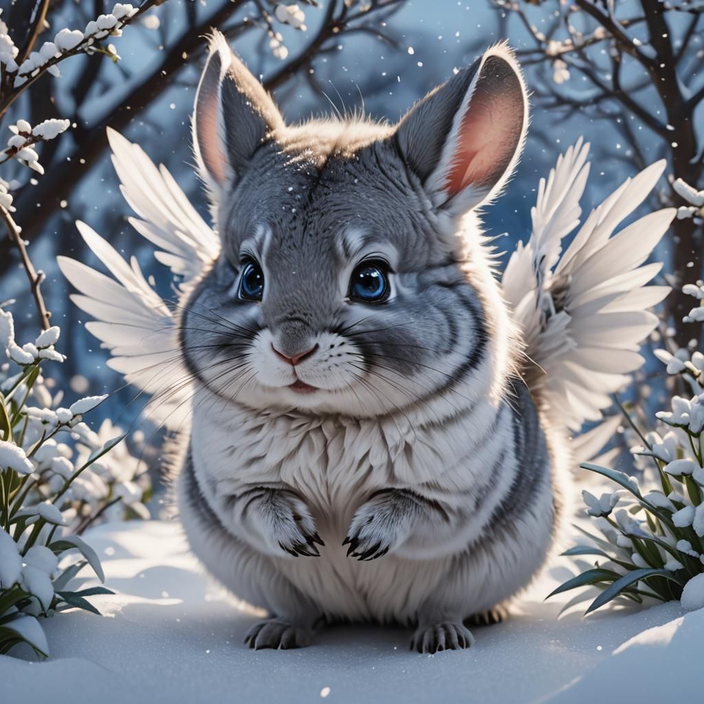 Winged Chinchilla in Snowy Scene: 3D Anime Art