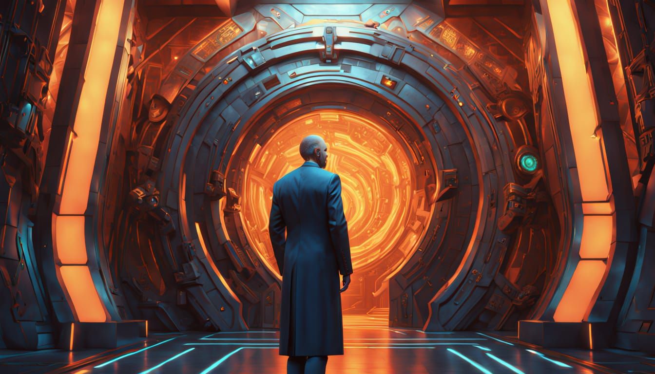 Futuristic Ambassador Enters Abstract Chamber