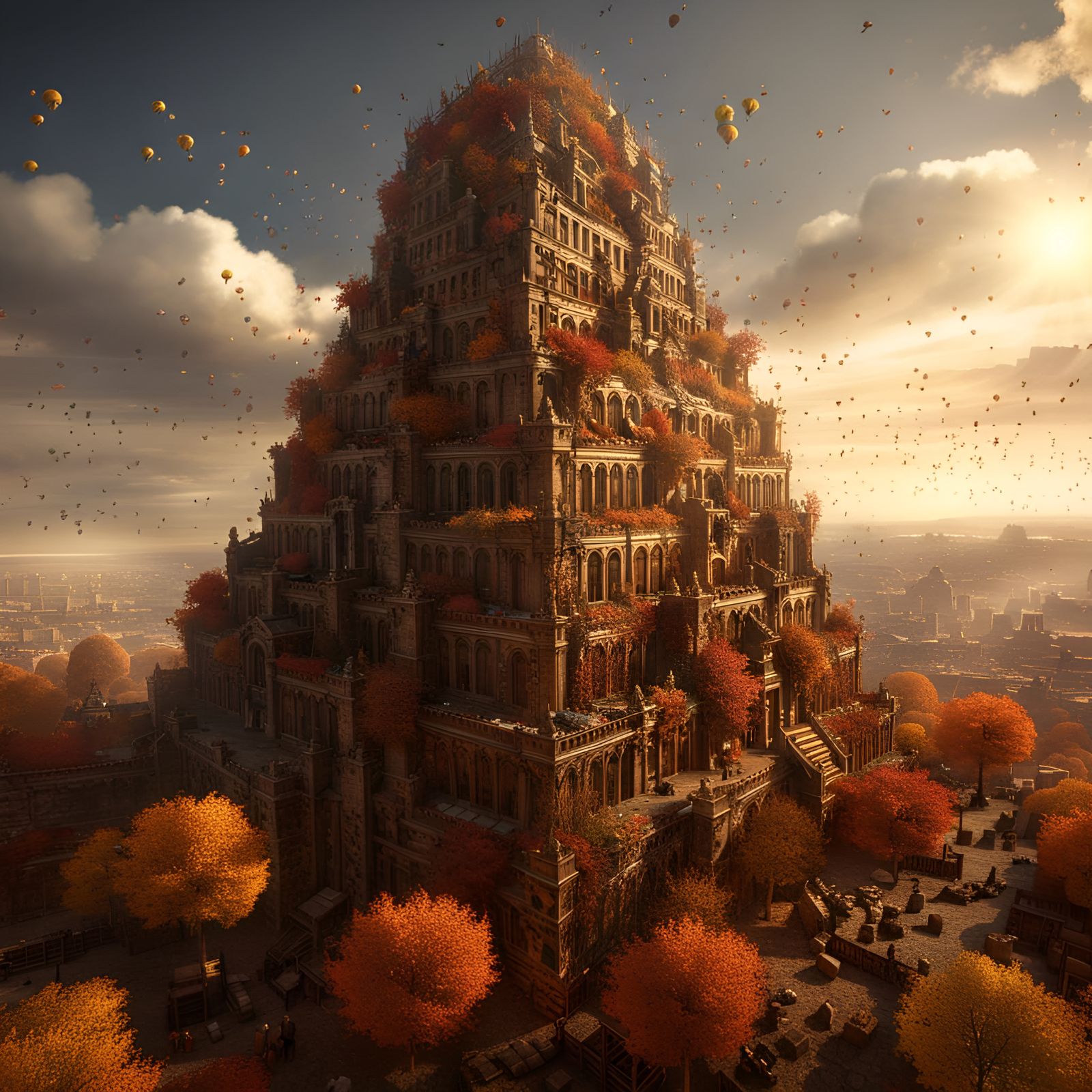 Tower of Babel in Dramatic Autumn Colors