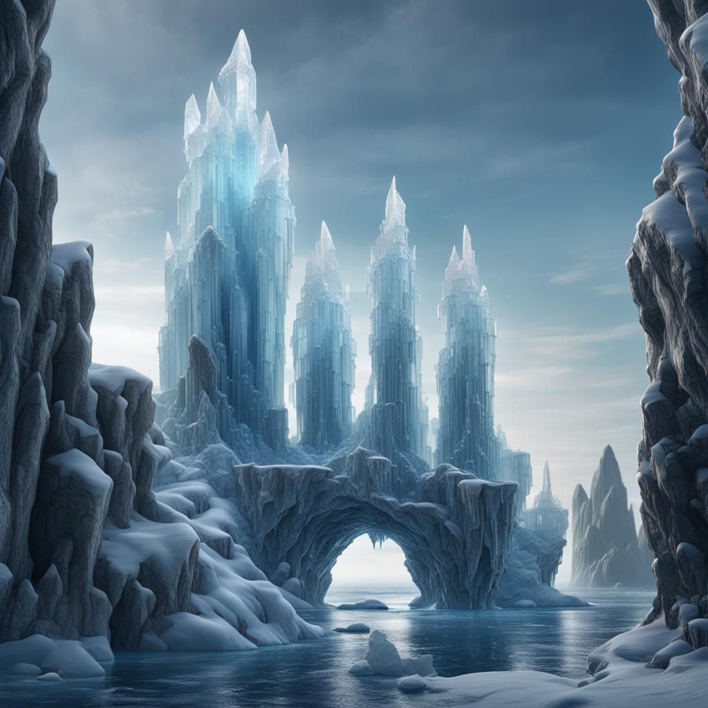 Fractal Crystal Towers on Iceberg: Detailed Matte Painting