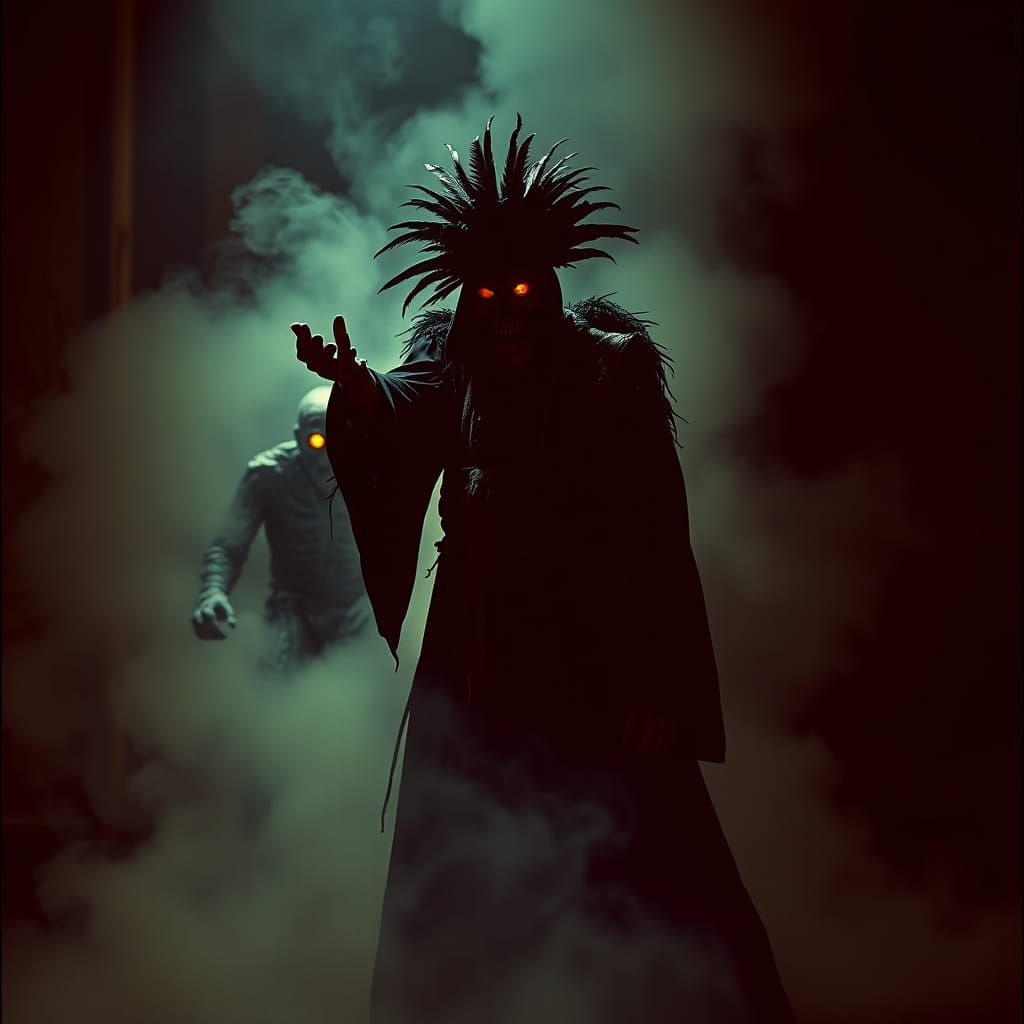 Voodoo Priest Summons Zombie in Film Noir Style