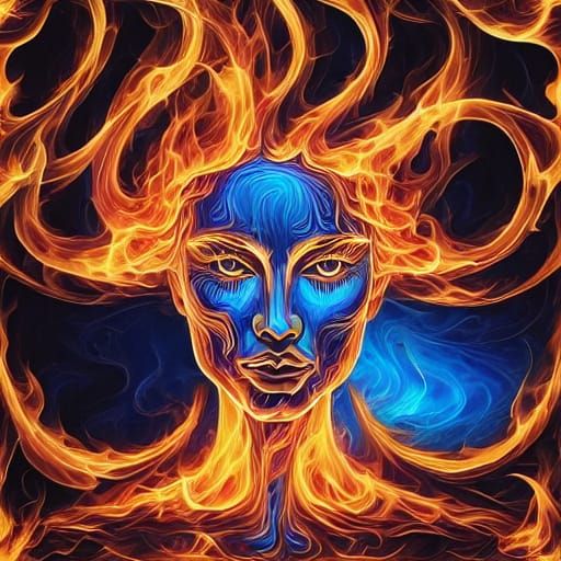 Macro Shot of Blue Flames in Fauvist Style