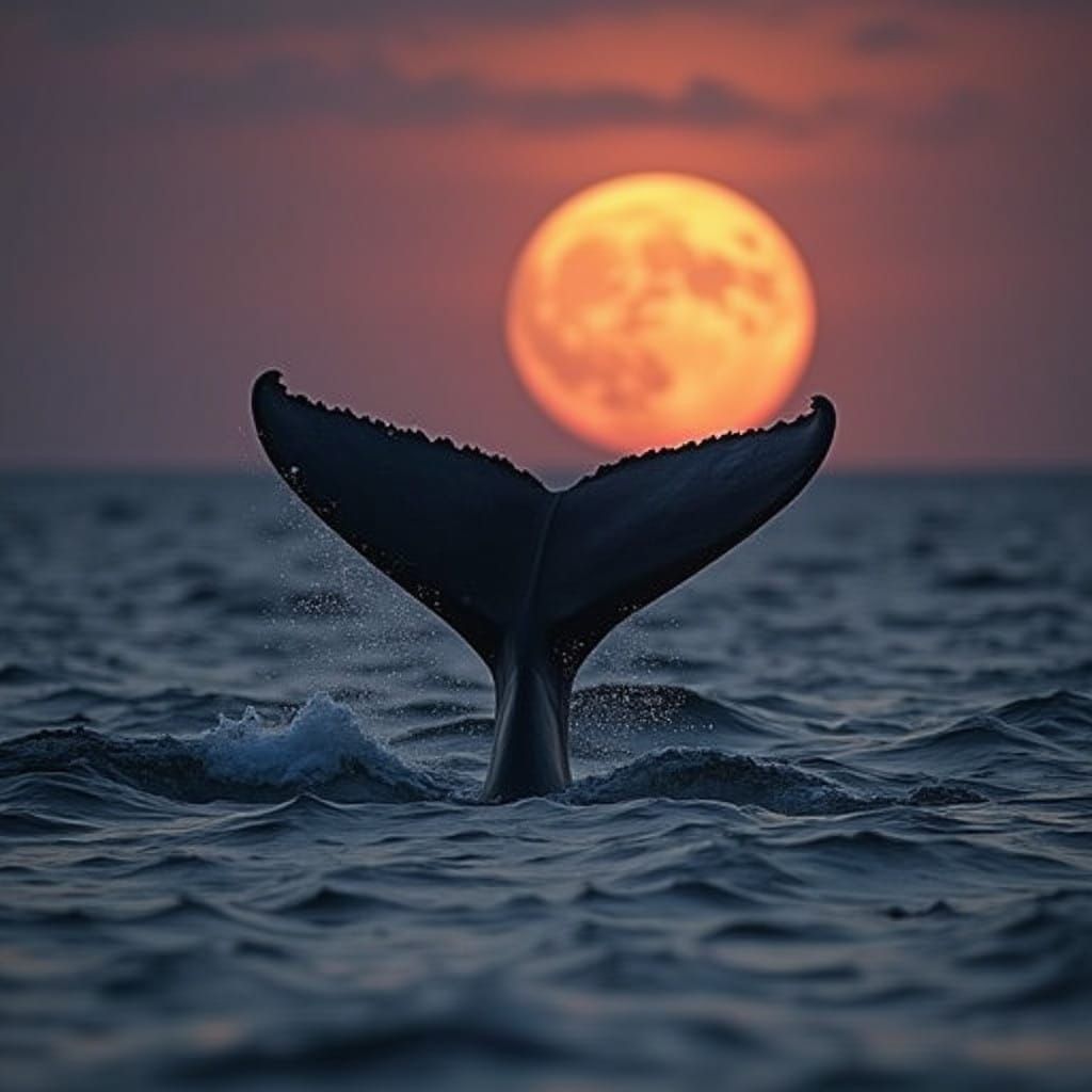 Sea Monster Emerges Under Dusky Moonlit Skies