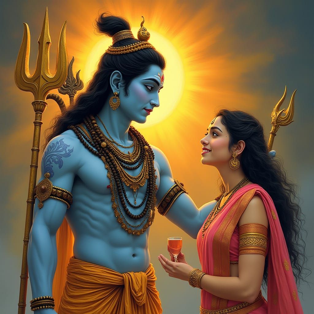 Lord Shiva's Divine Revelation: A Raja Ravi Varma-Inspired S...