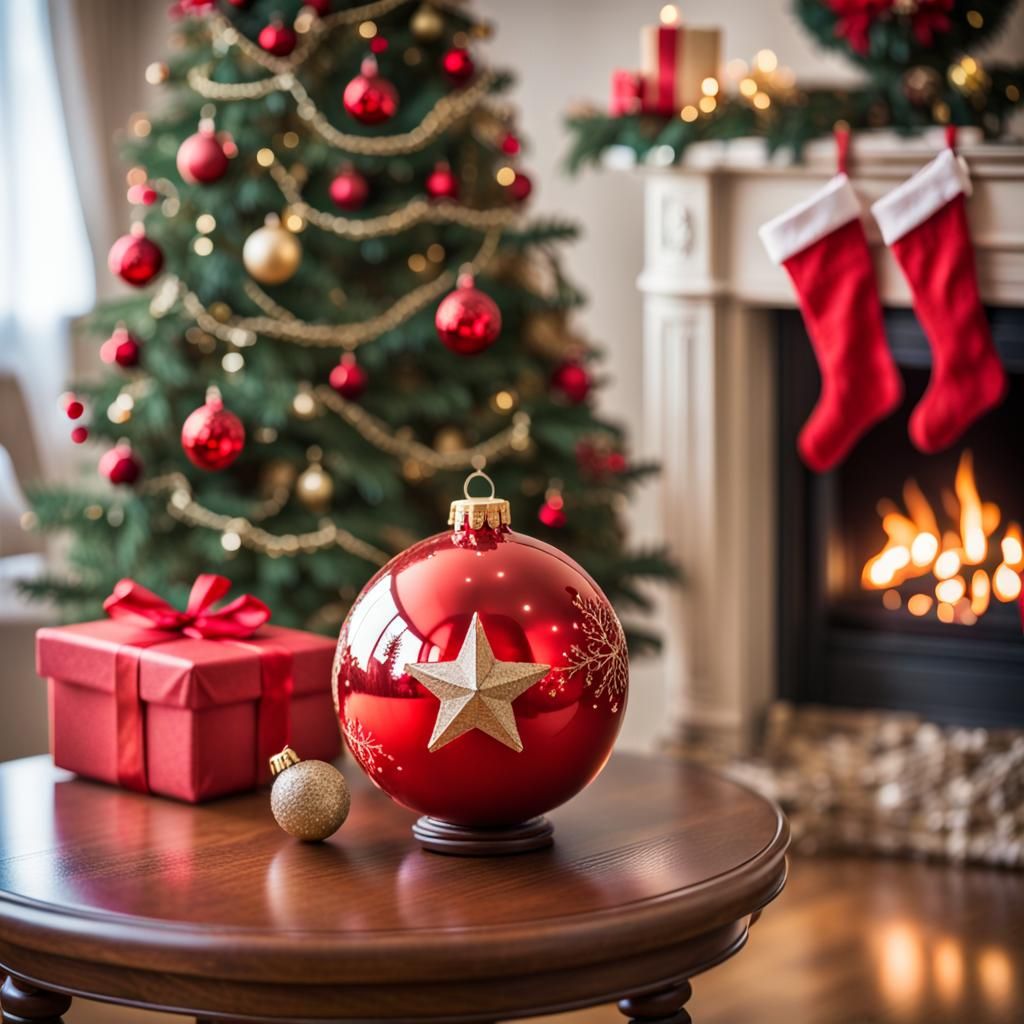 Reflecting Christmas: Red Sphere on Table