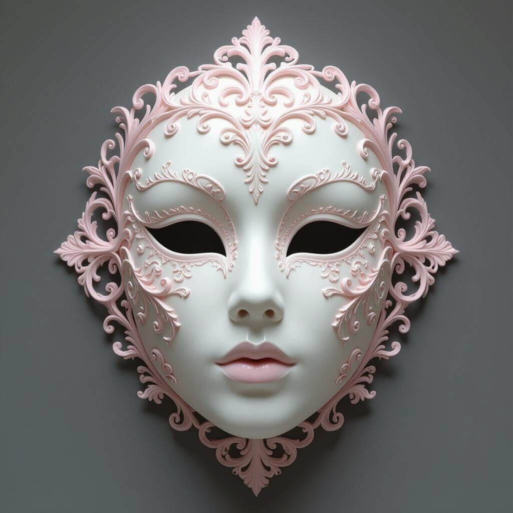 Eerie White Mask with Pink Filigree Design