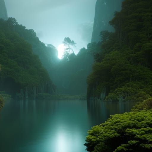 Enchanted Forest on Alien Planet at Night