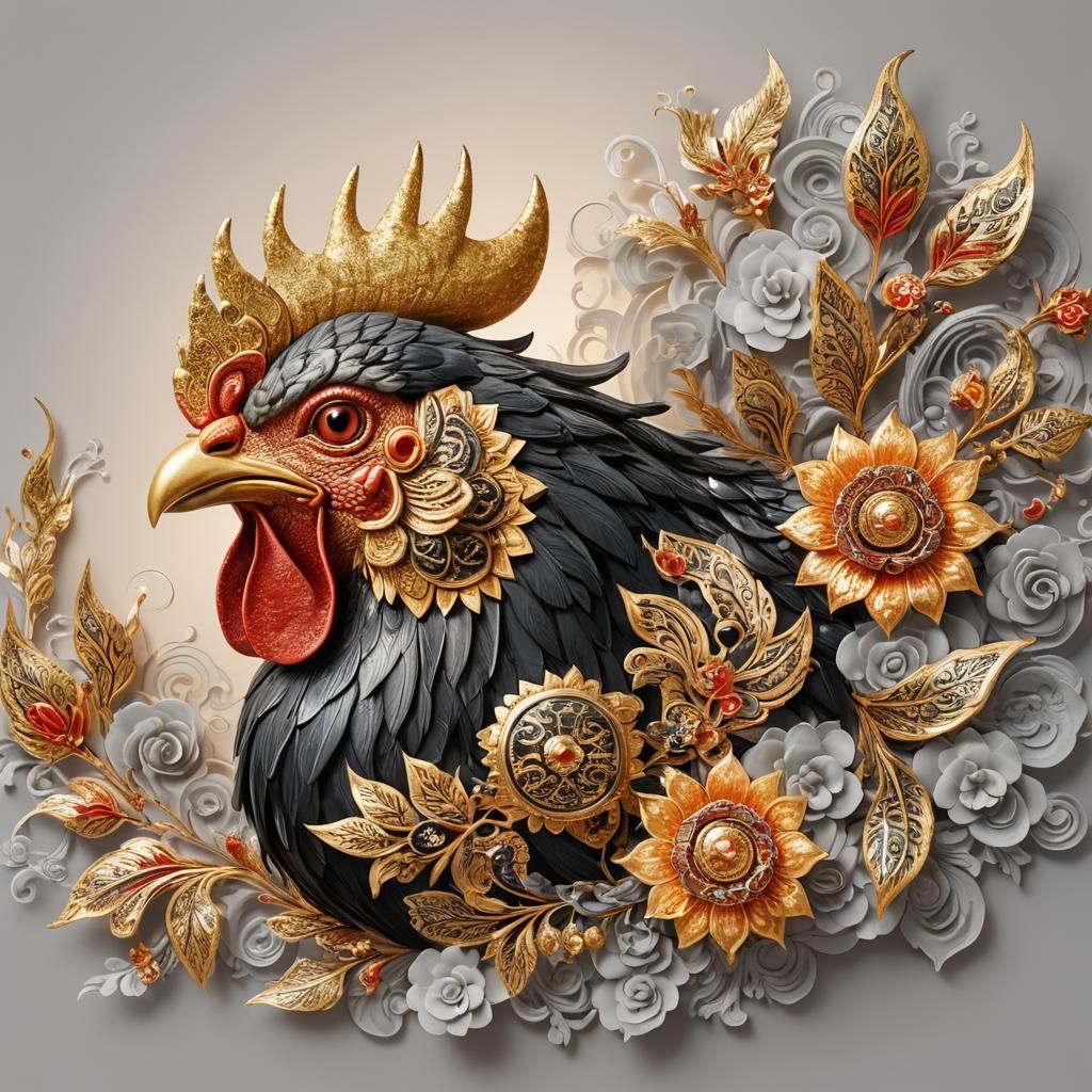 Armored Chicken Face in Thai Art Style