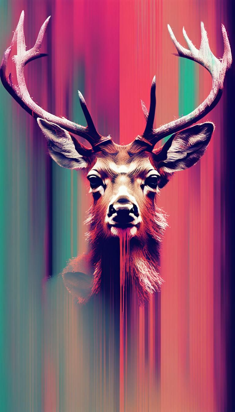 Digital Glitch Deer in Abstract Art Style